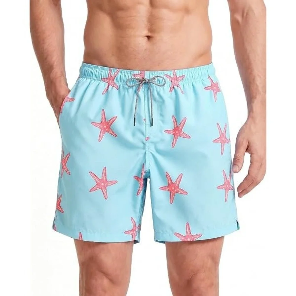 NWT Maamgic Mens Starfish Swim Trunks Size L Blue Coastal Beachwear